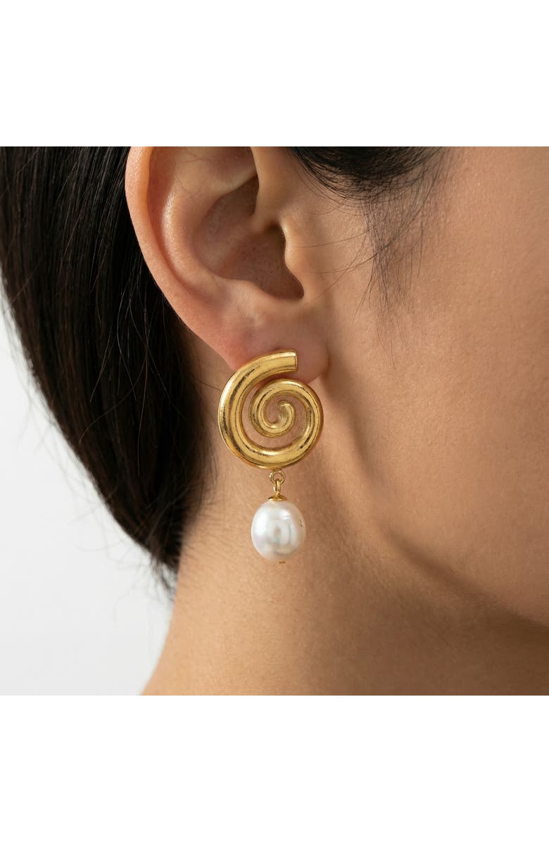 Bliss Diamond 18k Gold Plated 1.5" Fresh Water Pearl Push Back Studs, Alternate, color, 18K Yellow Gold