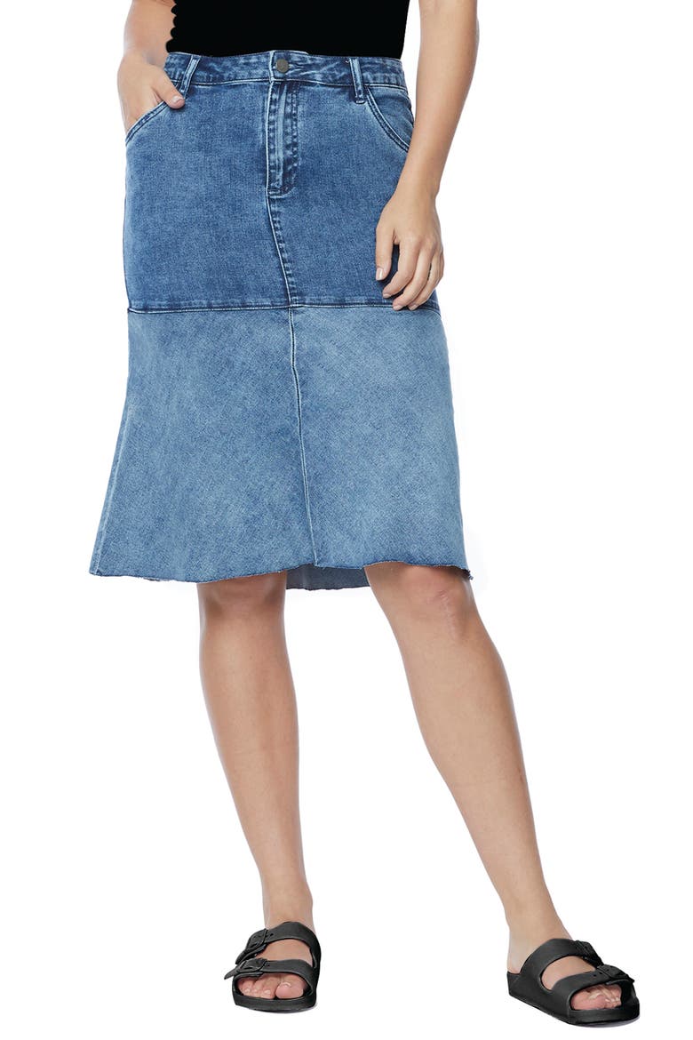 Denim Trumpet Skirt, Main, color, TONAL BLUE
