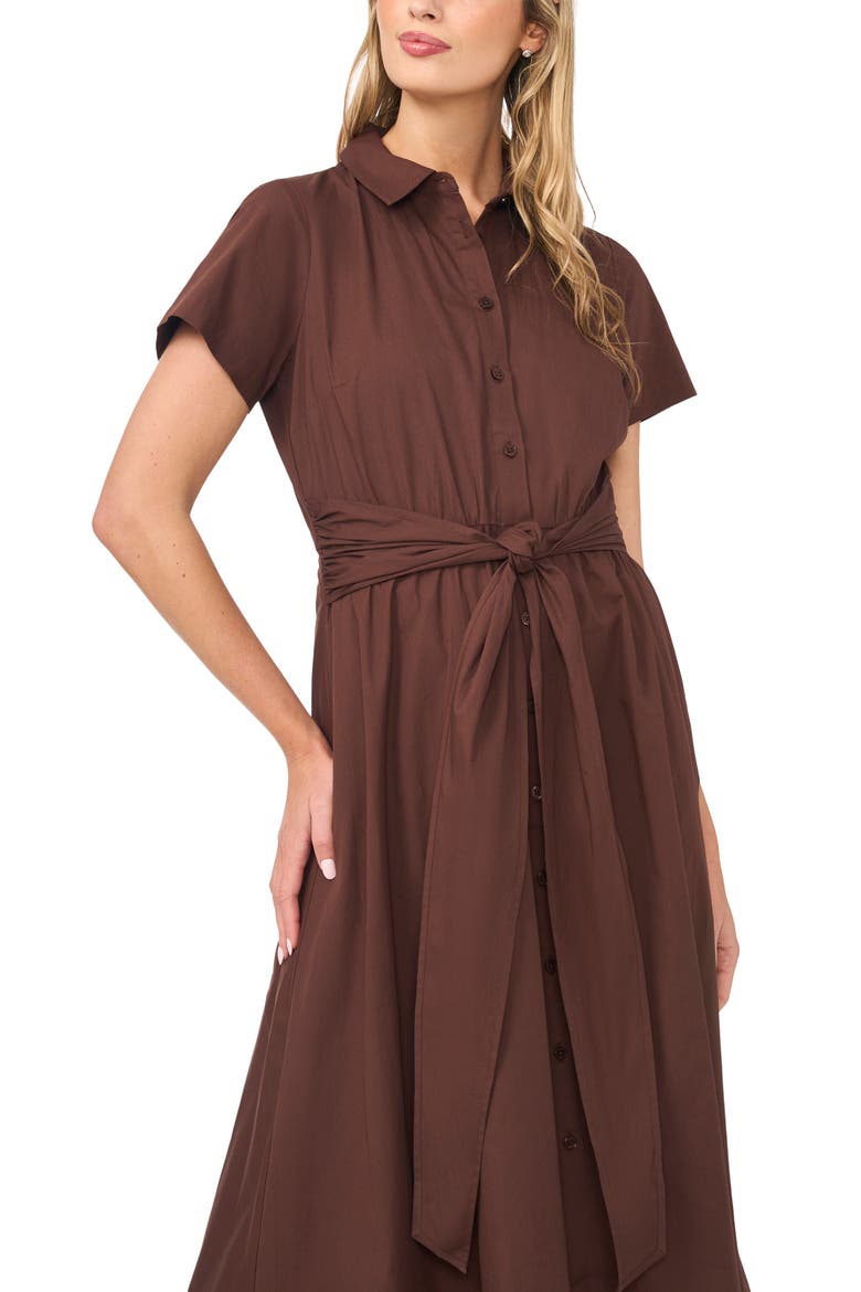 Tie Waist Cotton Shirtdress, Alternate, color, CHICORY COFFEE