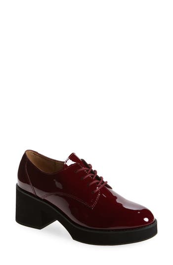 Eileen Fisher Judd Patent Leather Block-heel Oxfords In Bordeaux