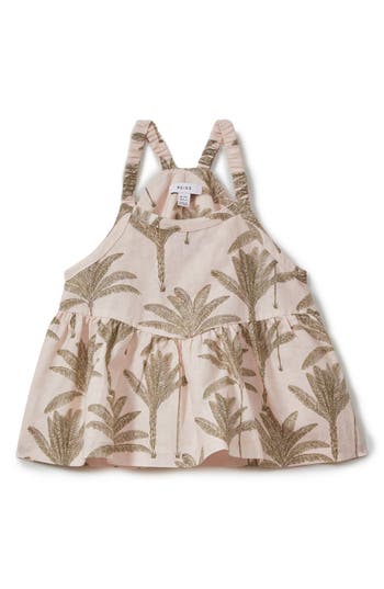 REISS REISS KIDS' KLEMEE SR. PALM PRINT LINEN & COTTON TRAPEZE TOP