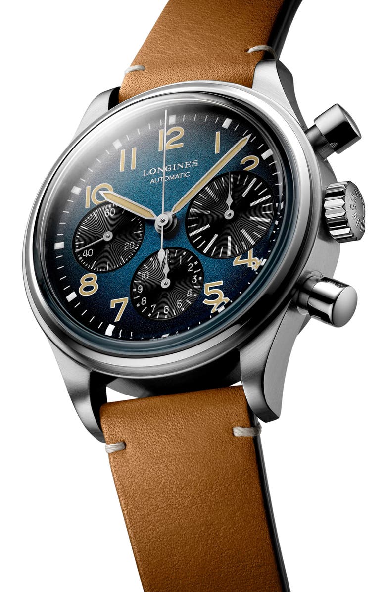 Longines Aviation BigEye Automatic Chronograph Leather Strap Watch, 41mm, Alternate, color, Petroleum