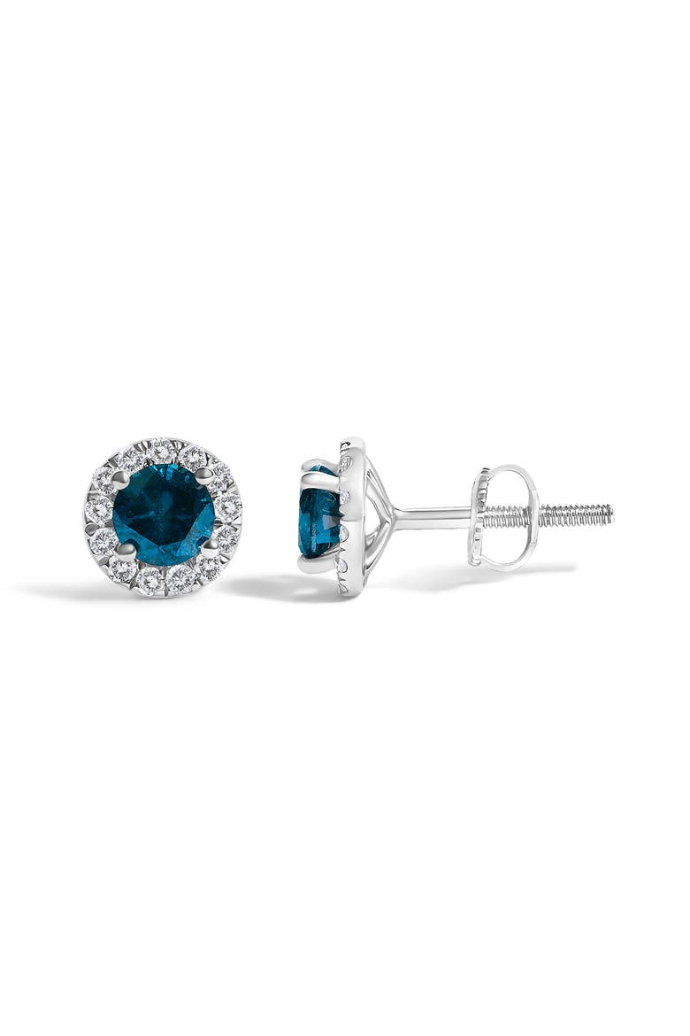 .925 Sterling Silver 1.00 Cttw Blue Diamond Halo Stud Earring, Alternate, color, Silver