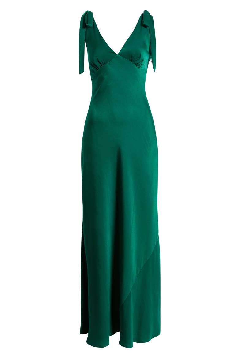 Ottilie Tie Strap Satin Gown, Alternate, color, EMERALD