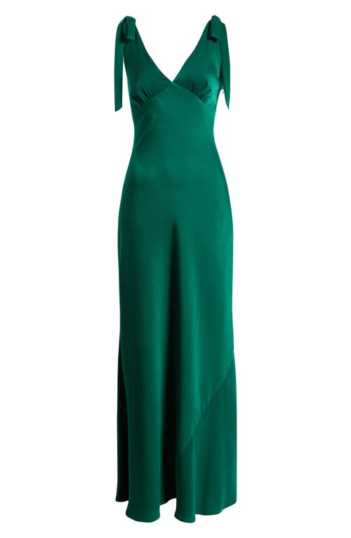Wayf Ottilie Tie Strap Satin Gown In Green