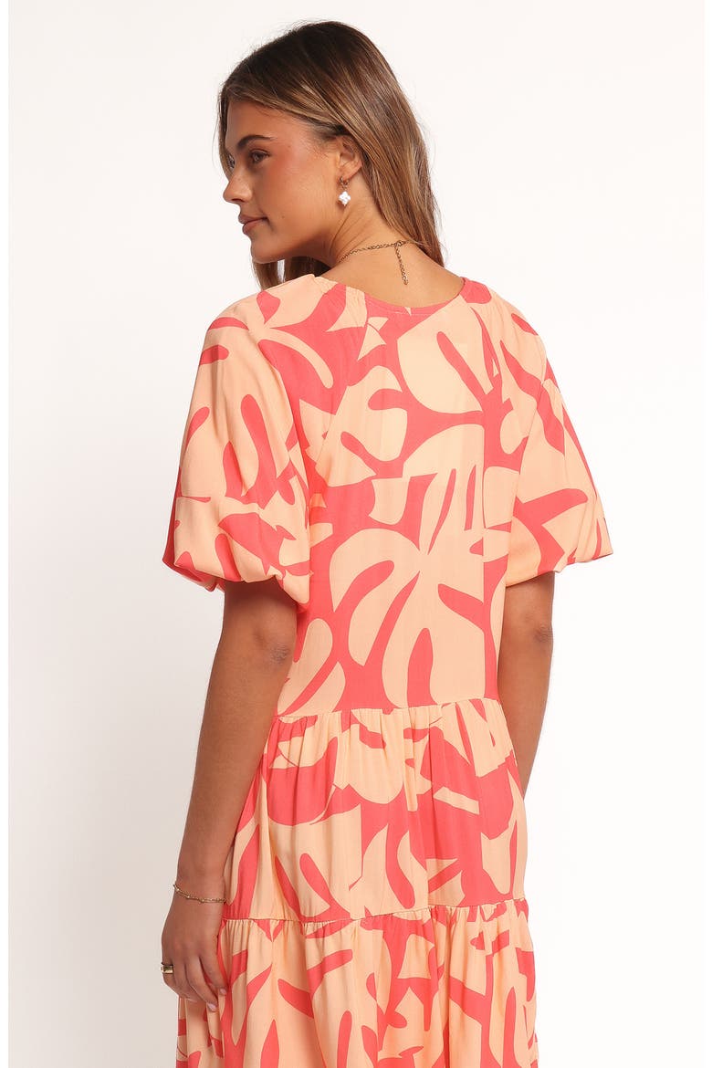 Corinna Puff Sleeve Tiered Minidress, Alternate, color, CORAL PRINT