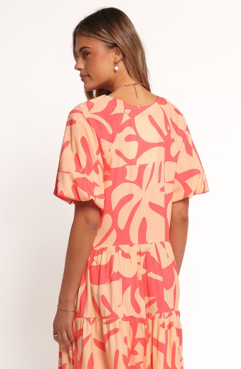 Petal & Pup Corinna Puff Sleeve Tiered Minidress, Alternate, color, Coral Print