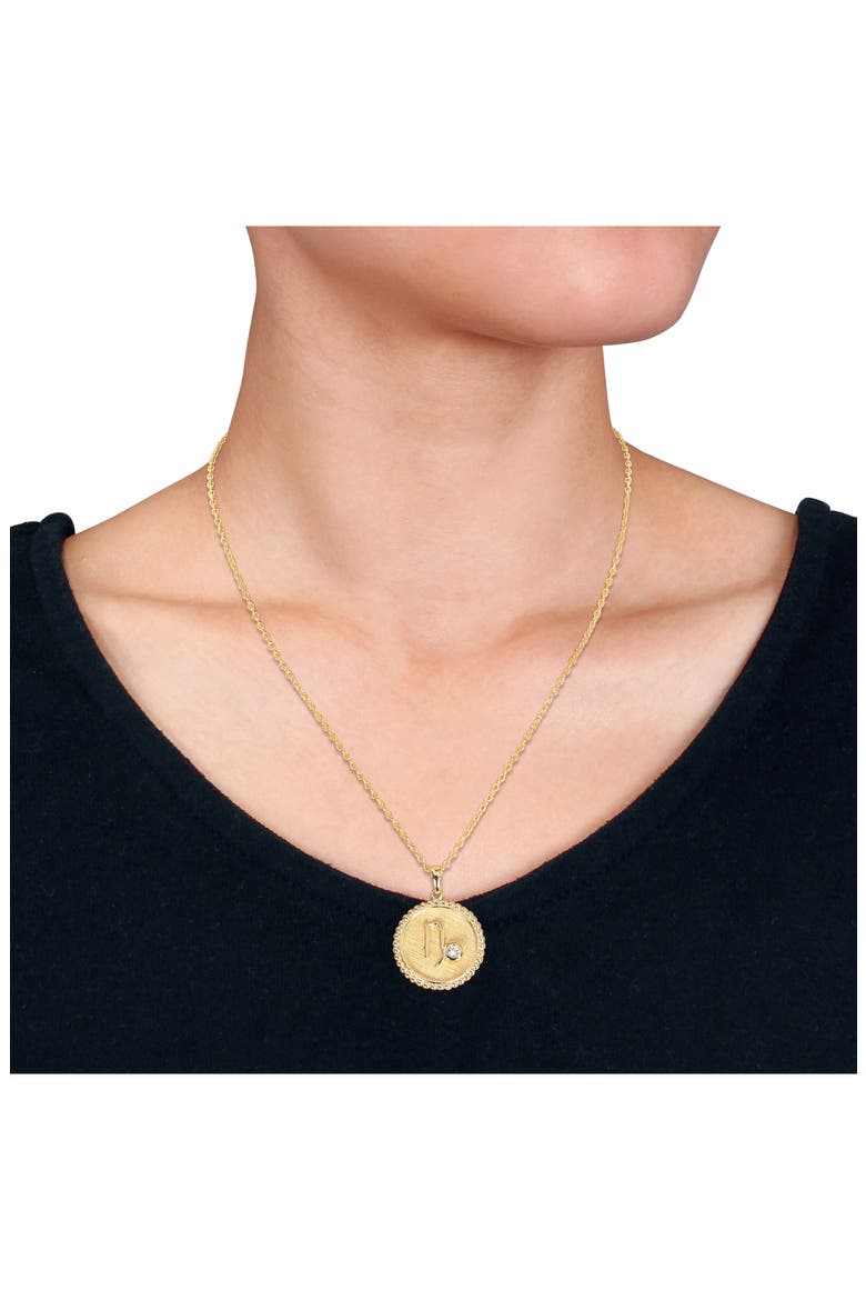 Zodiac Created White Sapphire Pendant Necklace, Alternate, color, WHITE GOLD/ CAPRICORN