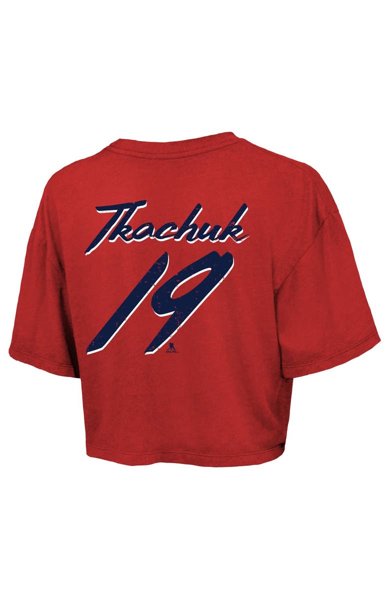Majestic Threads Women's Majestic Threads Matthew Tkachuk Red Florida Panthers 2025 Stanley Cup Champions Name & Number Boxy Cropped T-Shirt, Alternate, color,