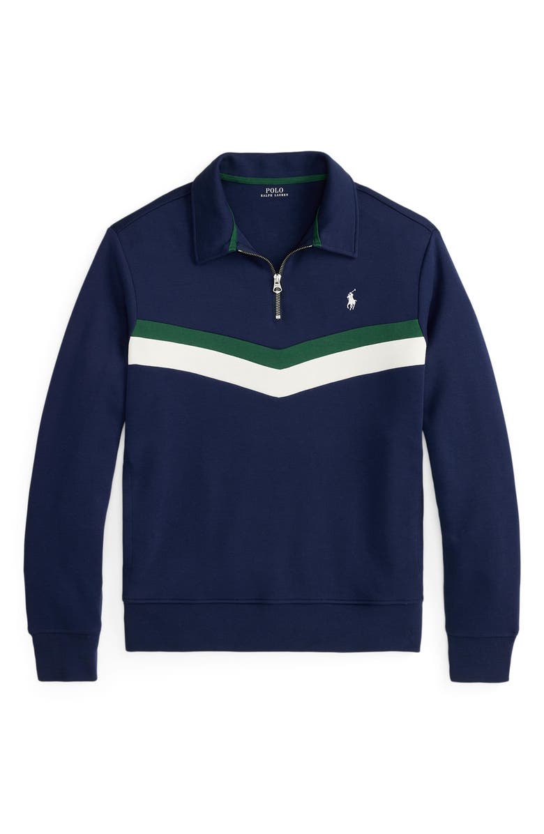 Polo Ralph Lauren Double Knit Chevron Quarter-Zip Pullover, Alternate, color, Newport Navy
