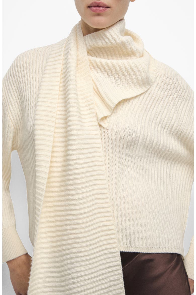 Rib Sweater with Scarf Detail, Alternate, color, ECRU