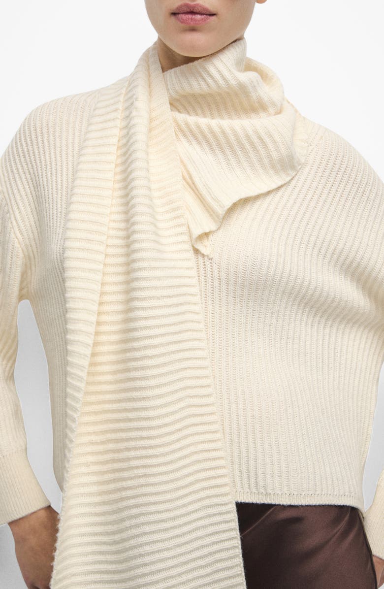 MANGO Rib Sweater with Scarf Detail, Alternate, color, 