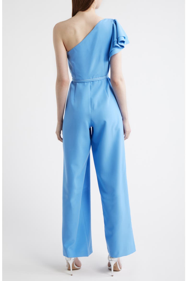 Flutter Sleeve One-Shoulder Wide Leg Scuba Knit Jumpsuit, Alternate, color, SEAPORT
