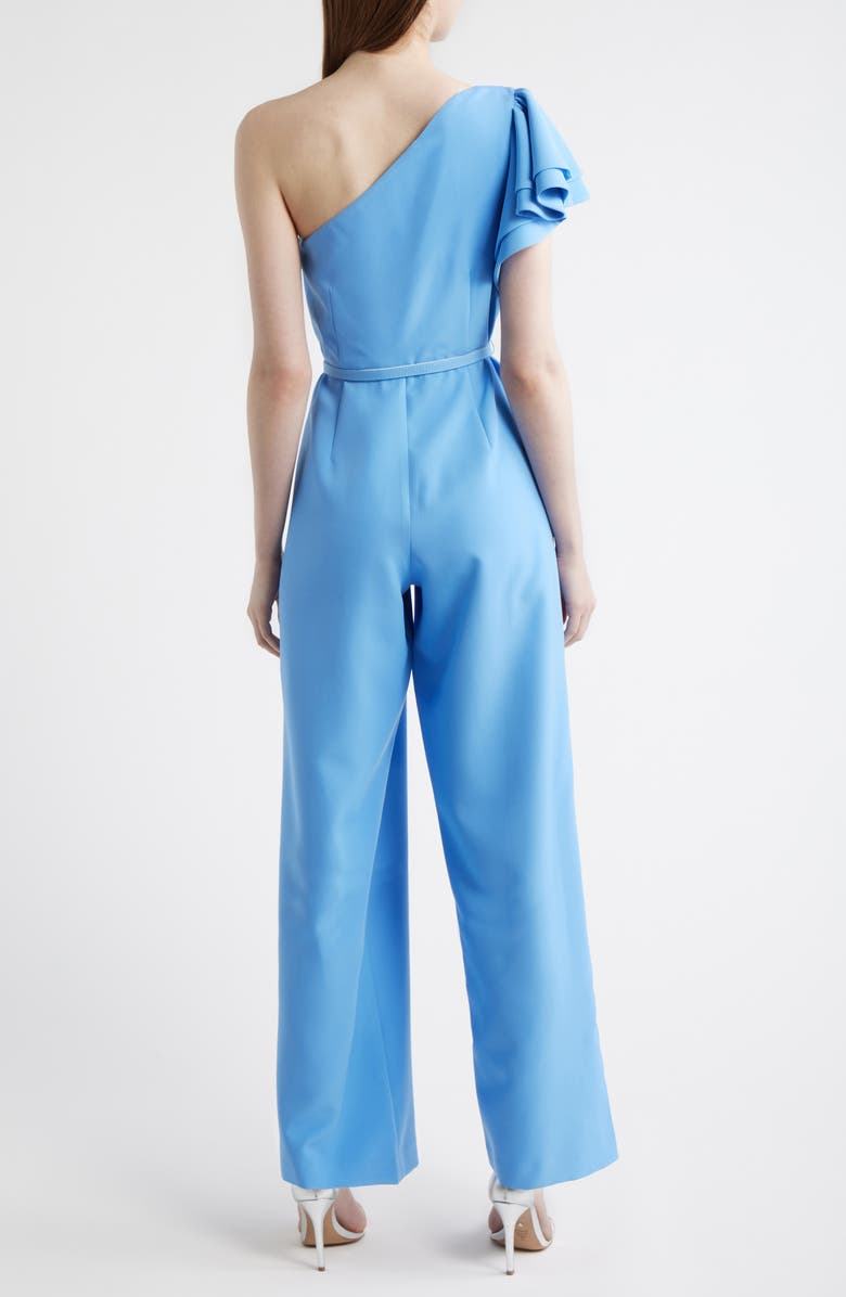 Anne Klein Flutter Sleeve One-Shoulder Wide Leg Scuba Knit Jumpsuit, Alternate, color, Seaport