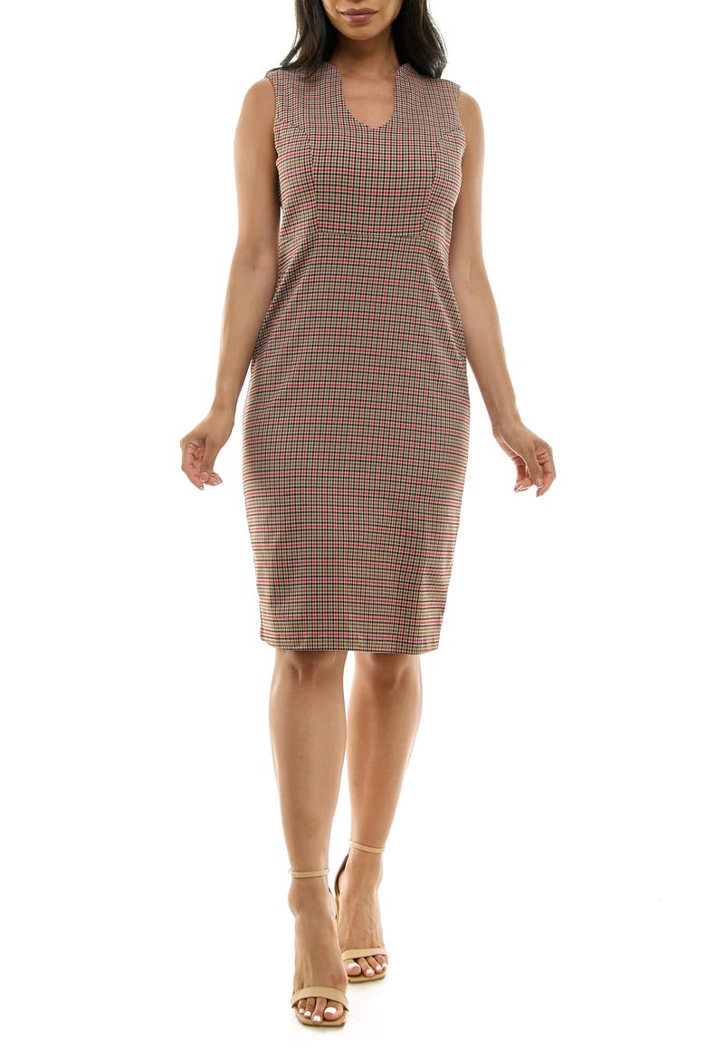 Plaid U Neck Sleeveless Midi Dress, Main, color, BLACK/ RED MULTI PLAID