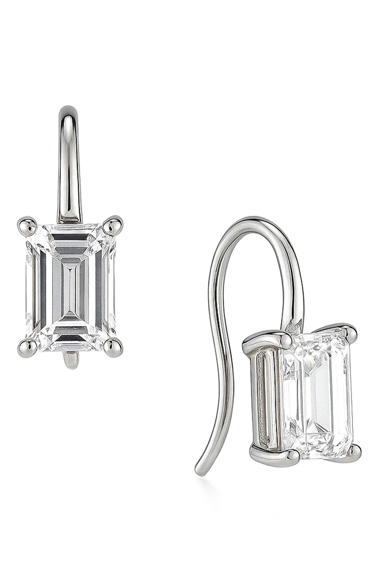 House of Frosted Emerald Cut Moissanite Drop Earrings