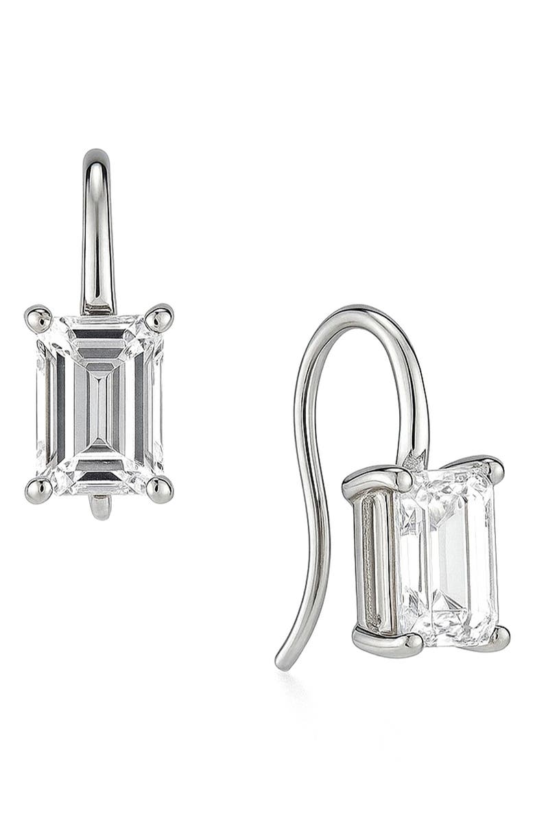 House of Frosted Emerald Cut Moissanite Drop Earrings, Main, color, White Gold