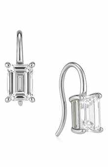 House of Frosted Emerald Cut Moissanite Drop Earrings