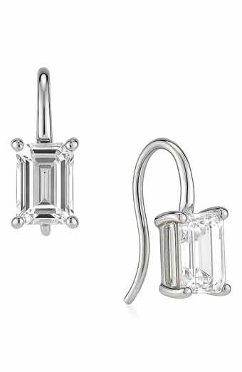 House of Frosted Emerald Cut Moissanite Drop Earrings