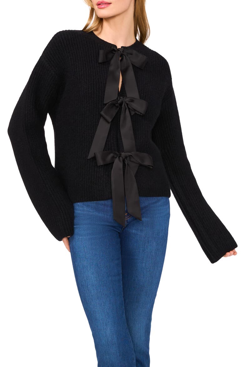 Three Bow Cardigan, Main, color, RICH BLACK