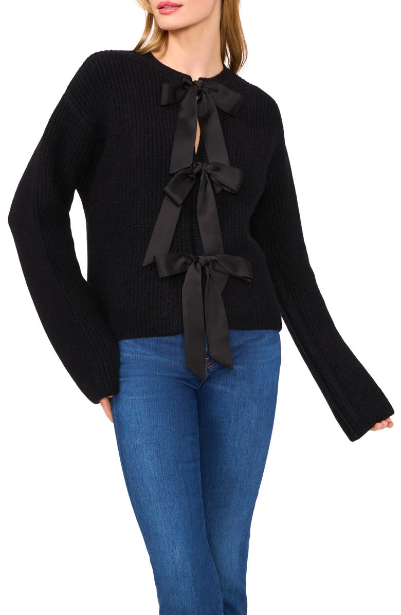 Ted Baker Three Bow Cardigan, Main, color, Rich Black