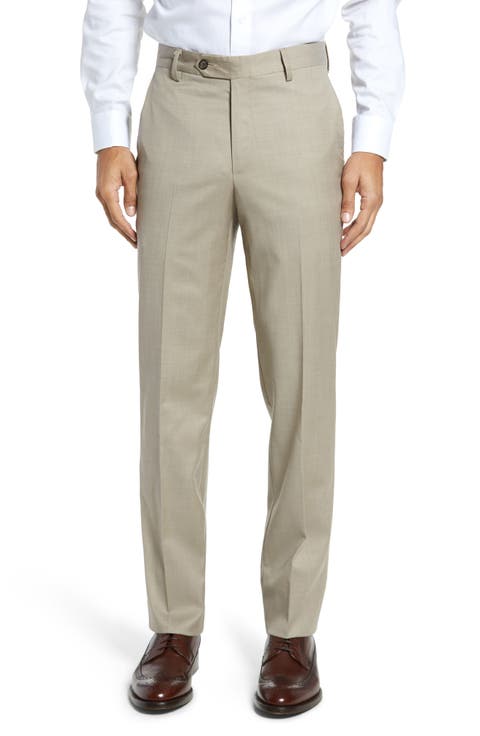Flat Front Modern Fit Gabardine Stretch Wool Trousers