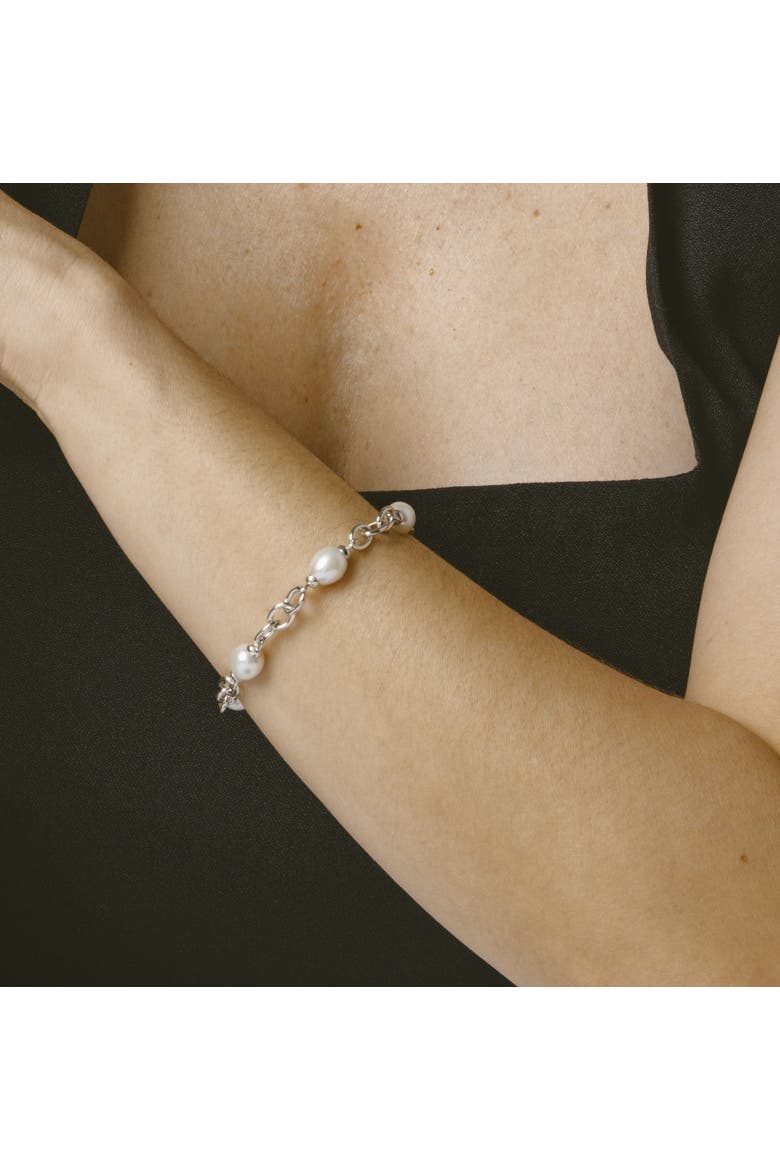 White Freshwater Baroque Pearl Miren Bracelet, Alternate, color, Sterling Silver Chain