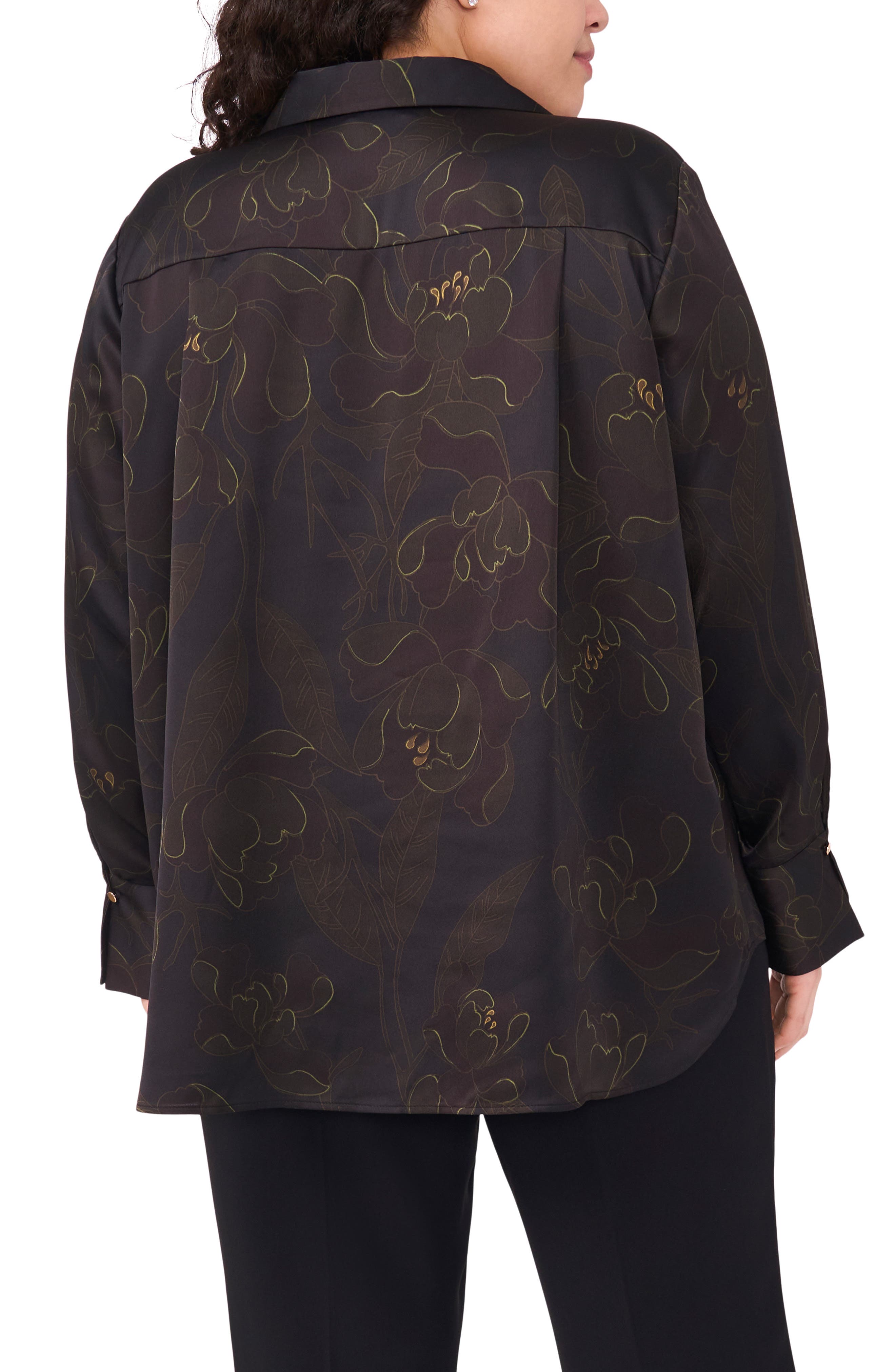 Metallic Floral Satin Charmeuse Top - image 2