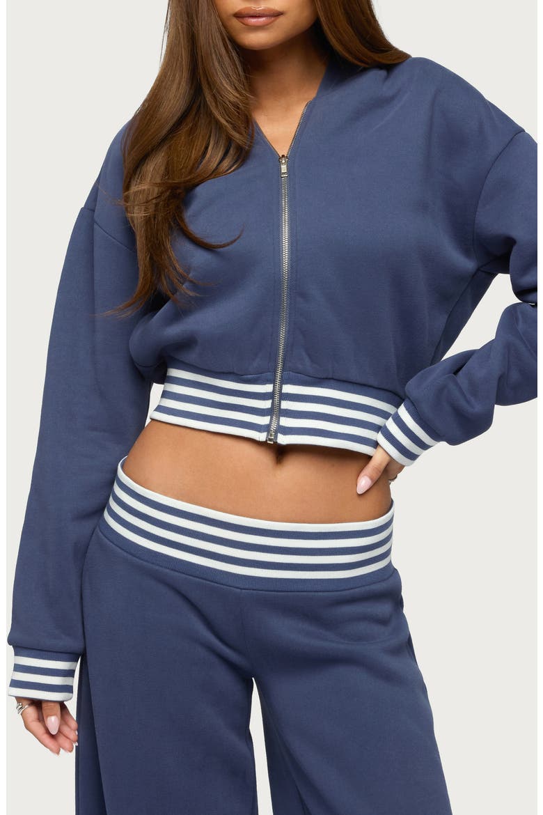 Eloura Stripe Detail Zip-Up Hoodie, Main, color, NAVY