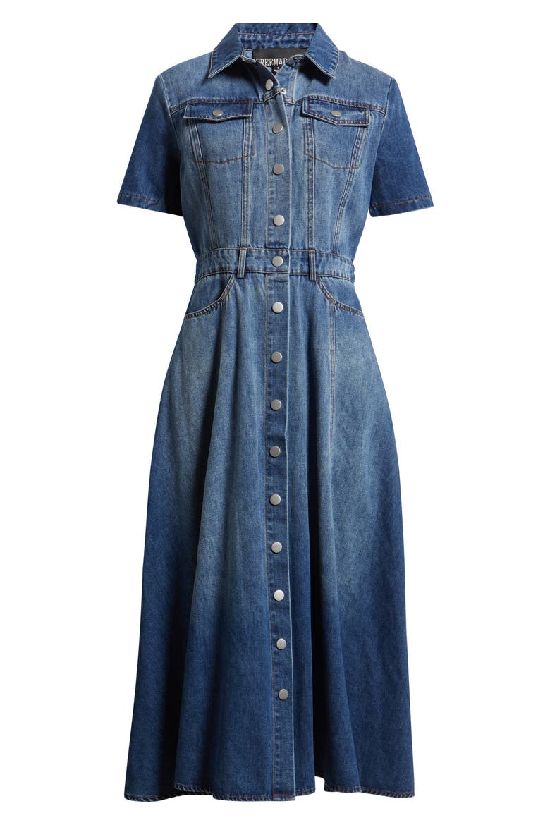Cotton Blend Denim Midi Shirtdress, Alternate, color, MEDIUM DENIM