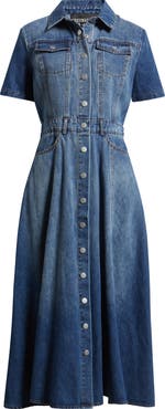 FREEMARKET Cotton Blend Denim Midi Shirtdress