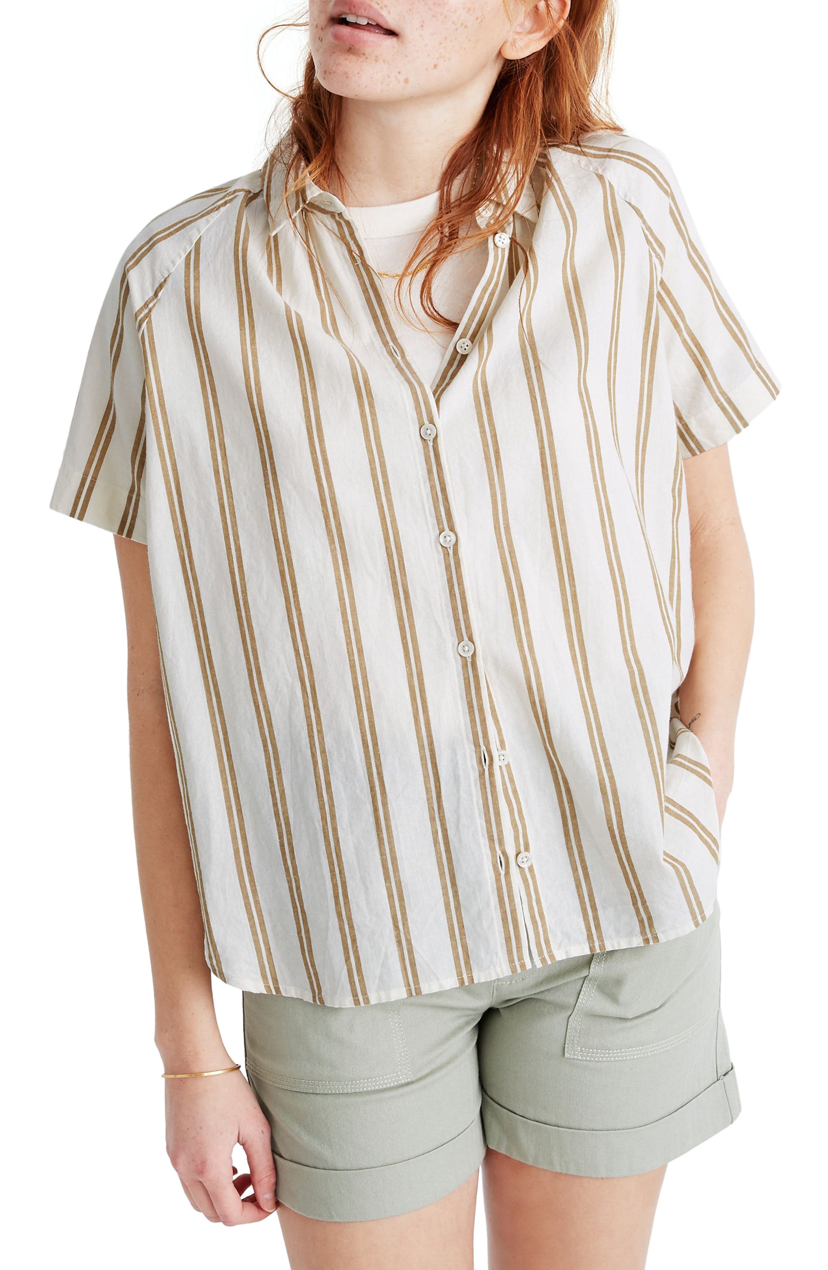 Madewell Double Striped Bronze Button Front Shirt