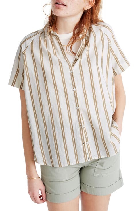 Double Striped Bronze Button Front Shirt