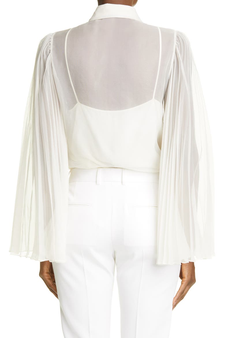 Pleated Sleeve Silk Blend Organdy Blouse, Alternate, color, 9303 ALMOND FLOWER