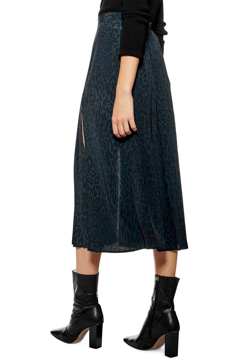 Box Pleat Midi Skirt, Alternate, color, BLUE MULTI