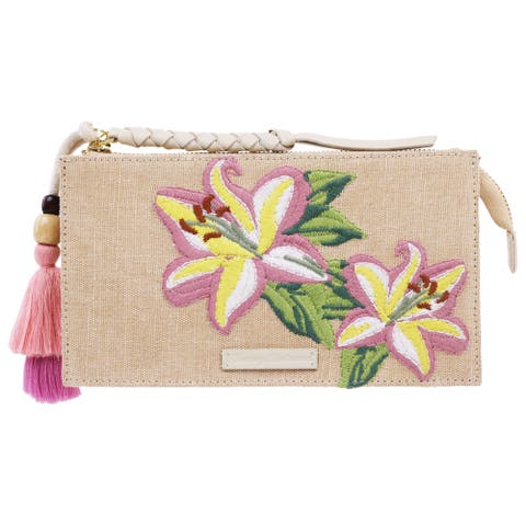 Zip Top Embroidered Floral Clutch