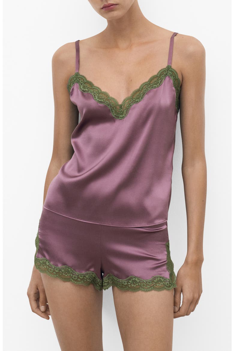 Contrast Lace Silk Camisole, Main, color, PLUM