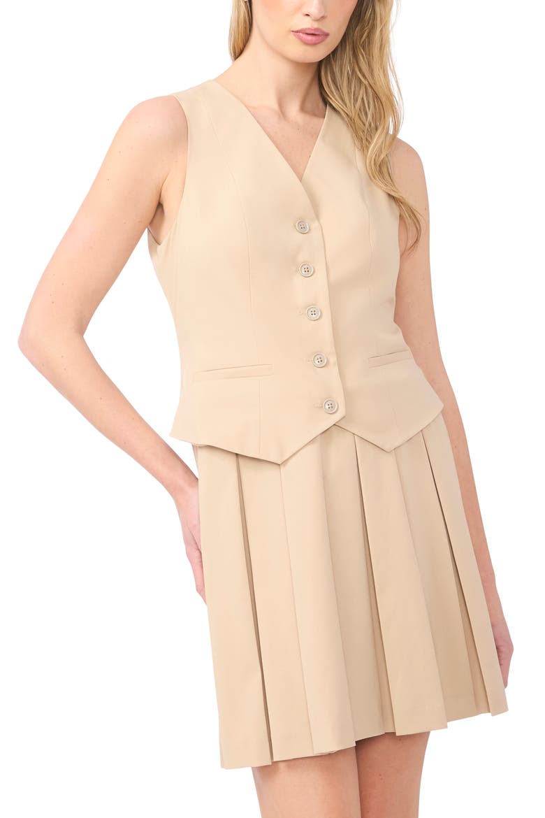 Vest Pleated Dress, Alternate, color, NOMAD CAMEL