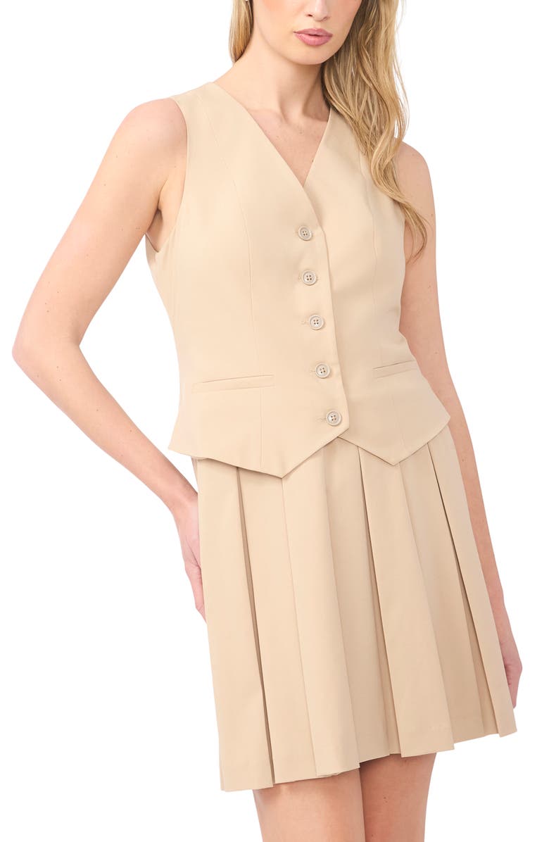 Halogen<sup>®</sup> Vest Pleated Dress, Alternate, color, Nomad Camel