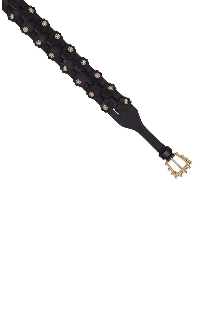 Interlaced leather belt with studs, Alternate, color, Black