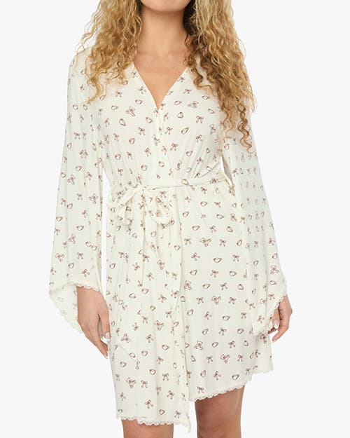 Weworewhat Lace Trim Robe In Ivory/chestnut