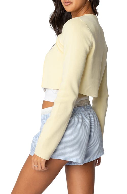 Edikted Jayne Split Front Knit Crop Cardigan In Yellow