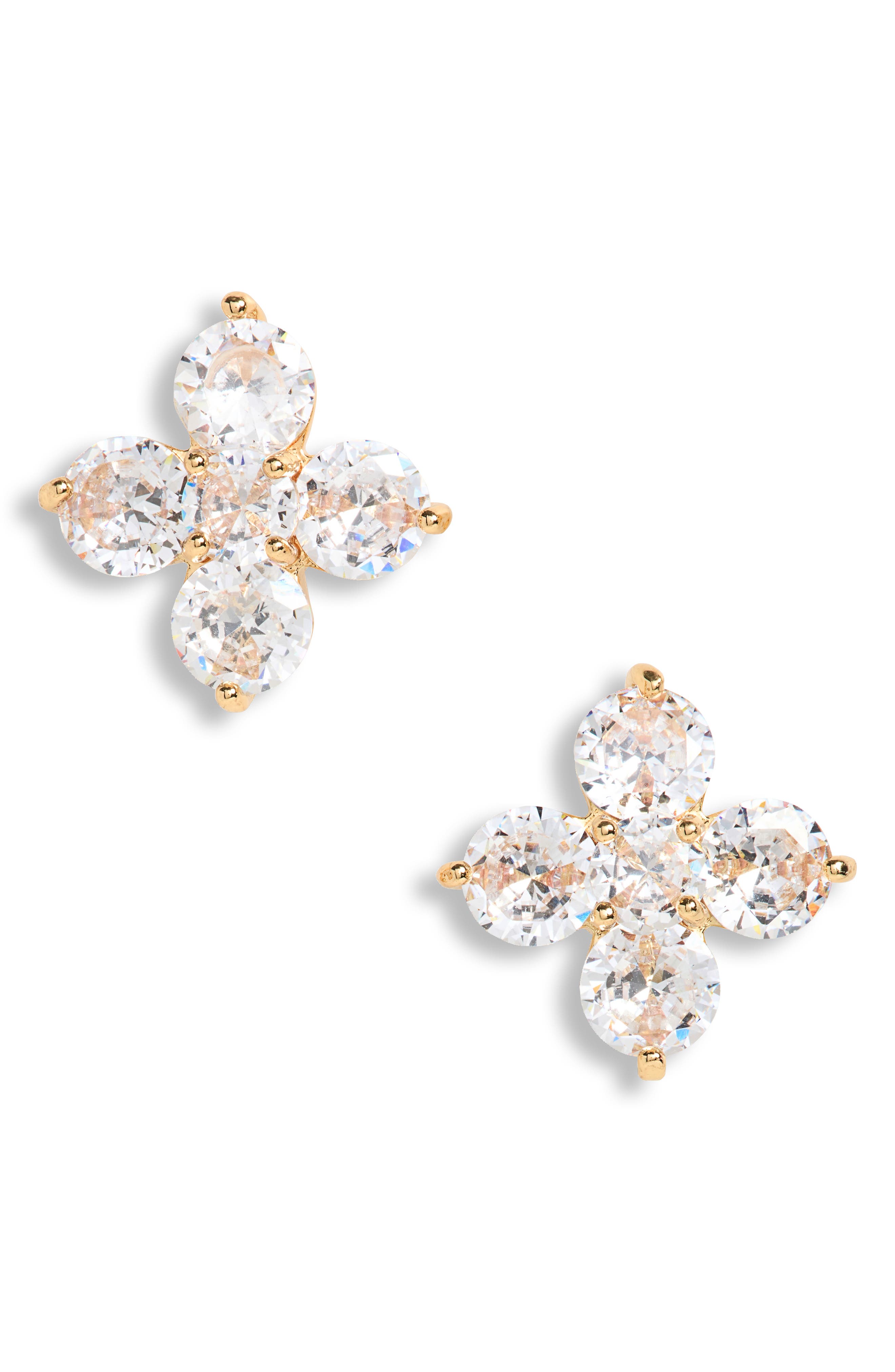 Cubic Zirconia Clover Stud Earrings