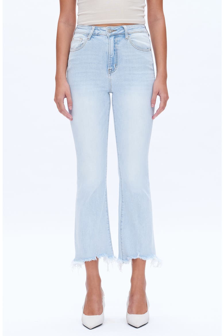 High Waist Fray Hem Ankle Flare Jeans, Main, color, LIGHT BLUE