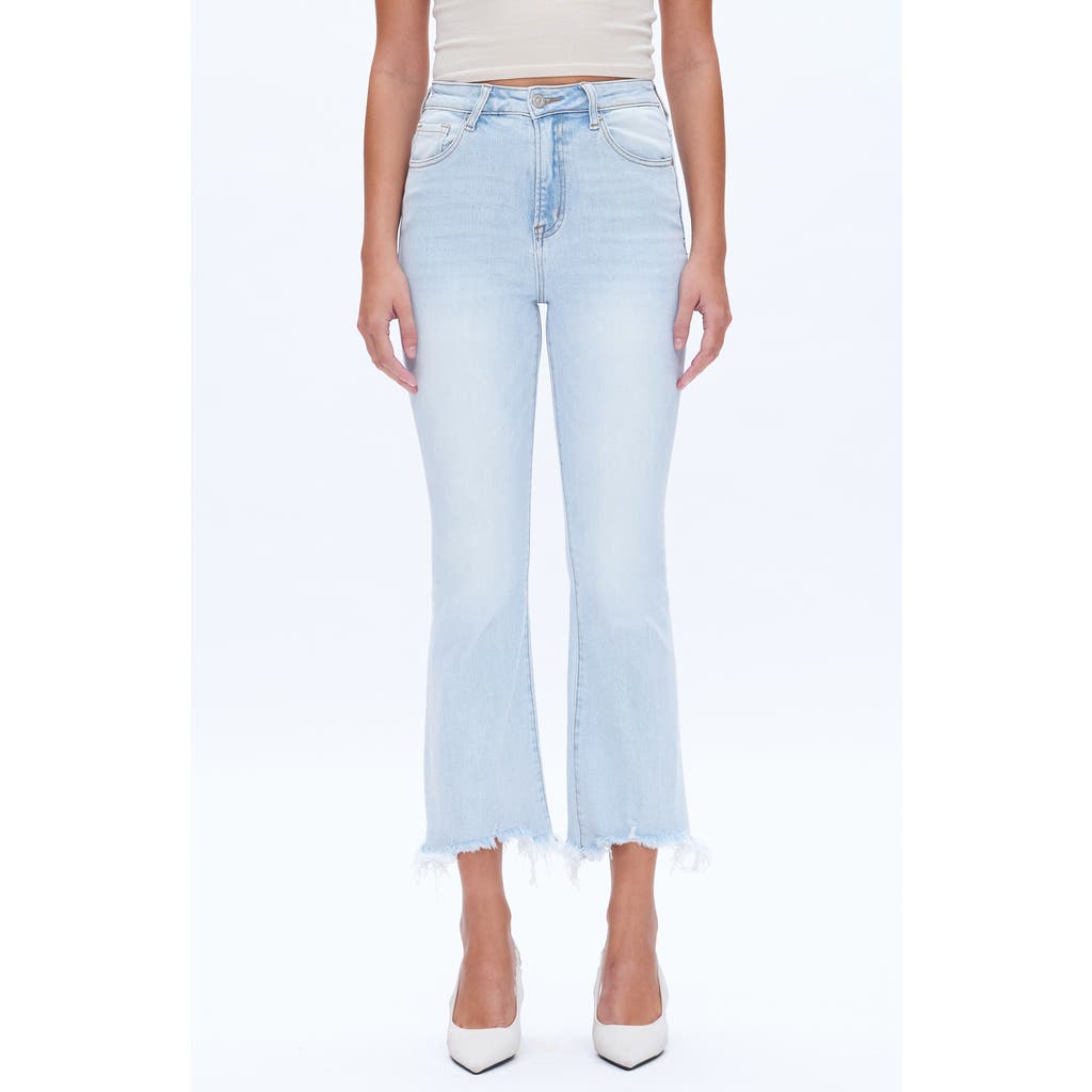 Bayeas High Waist Fray Hem Ankle Flare Jeans In Blue