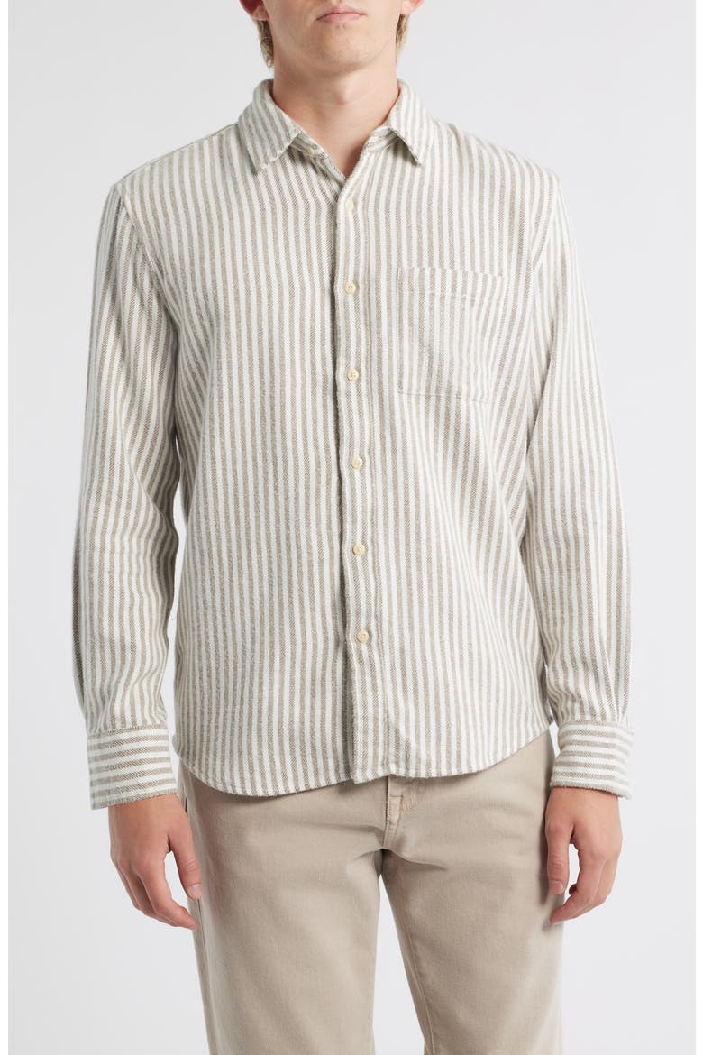 Cloud Stripe Organic Cotton Flannel Button-Up Shirt, Main, color, HONEY LINES