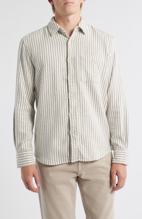 Cloud Stripe Organic Cotton Flannel Button-Up Shirt
