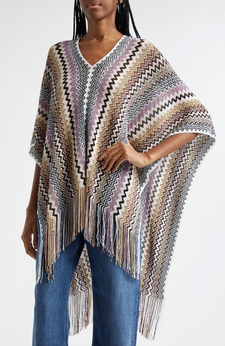 Missoni Chevron Stripe Fringe Poncho, Alternate, color, 