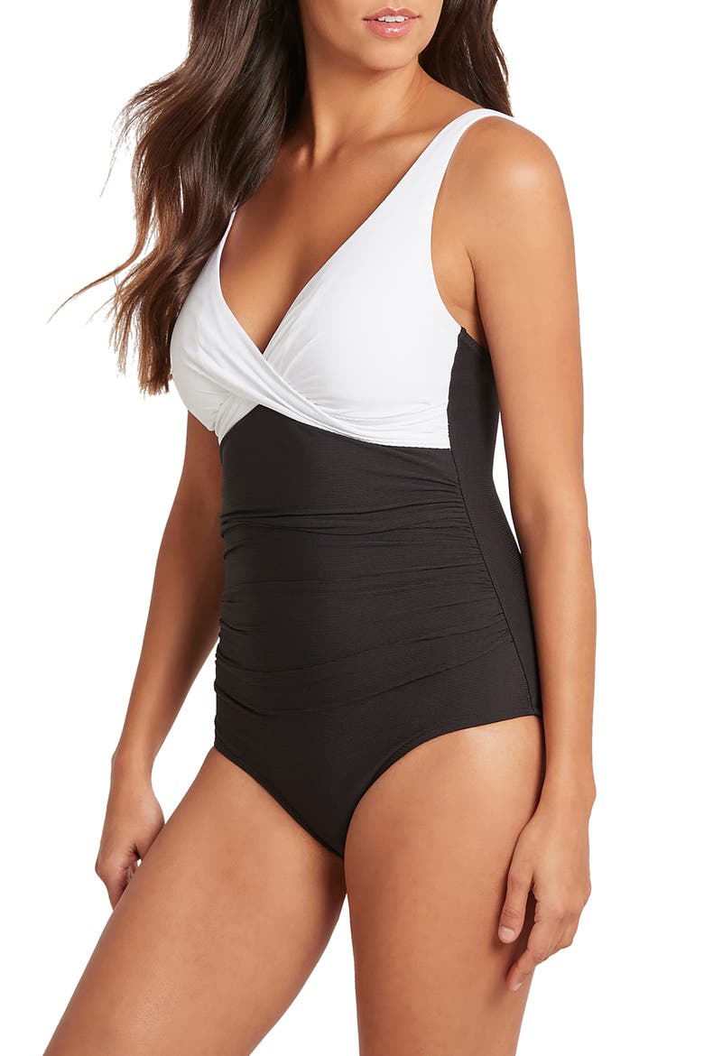 Cross Front One-Piece Swimsuit, Alternate, color, BLACK