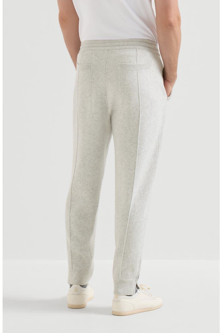 Cashmere double knit trousers with crête detail and elasticated zipper cuffs, Alternate, color, Light Grey